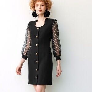 Vintage 80s Working Girl Puffy Sleeve Button Front Mini Dress